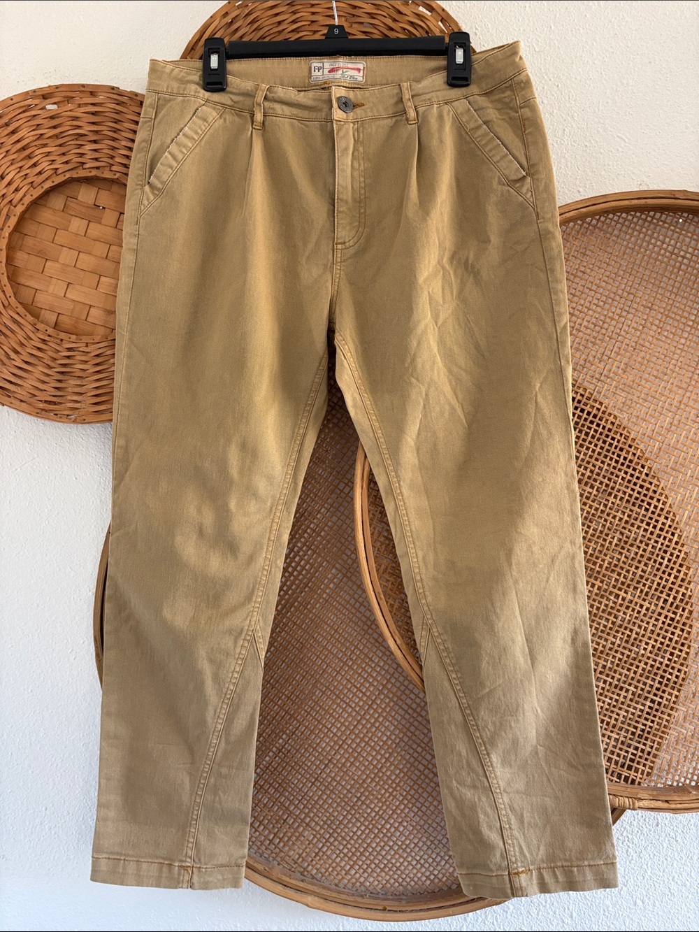 Free People Tan Chino Trousers Pants - Classic Straight Fit